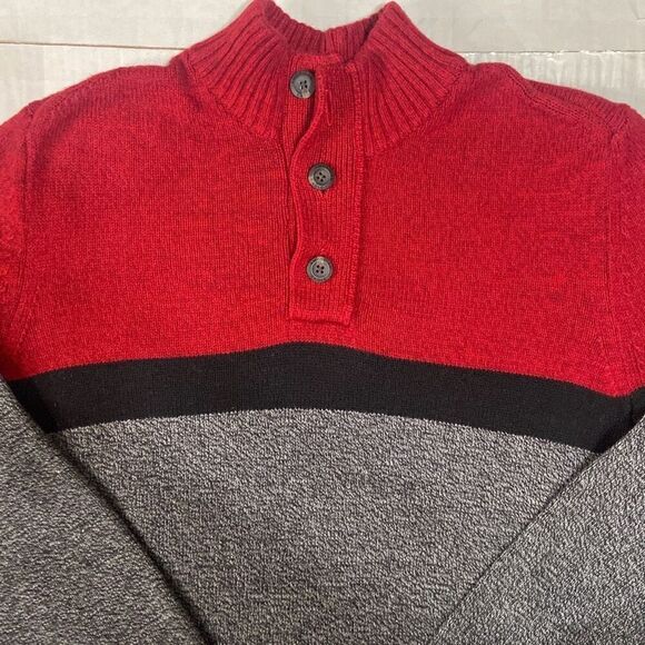 American Eagle Seriously Soft Red Black Gray Colorblock Sweater Men Size Large - Picture 5 of 12